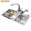 Modern drop-in handmade 304 stainless steel kitchen sinks 11 gauge undermount double bowls kitchen sink with drainboard