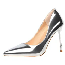 cheelon shoe 2017 simple design gold metallic patent leather ladies dress working high heel shoes