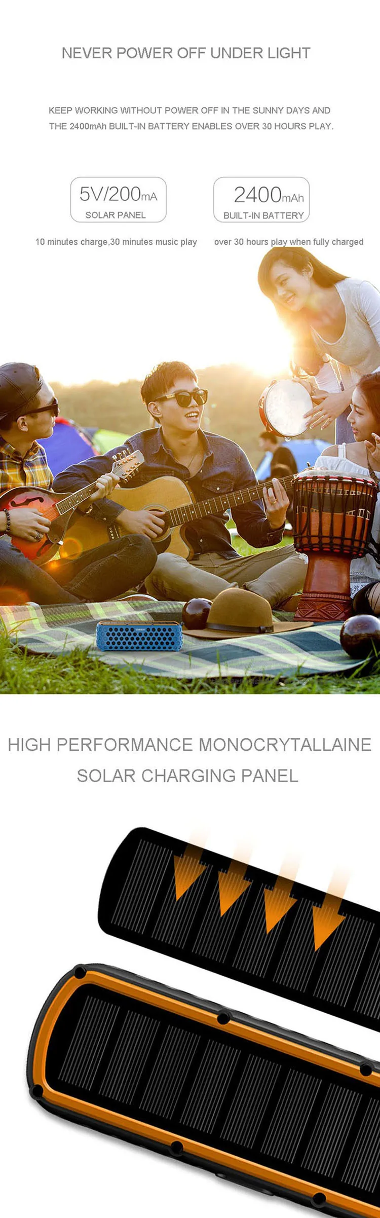 2019 New Solar outdoors portable wireless speaker IPX5 waterproof - ANKUX.COM