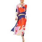 Women Loose Multicolor Colorblock Beach Dress Half Sleeve Long Kaftan Swimsuit Beachwear Cover Up