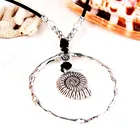 Antique silver long Chain suede large circle metal conch necklace