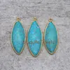 PM5773 Gold Plated Turquoise Marquise Shape Gemstone Charm Pendant Jewelry 17x45mm