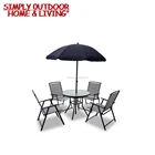Modern Furniture 4 Seater Garden Patio Dining Table Set Parasol Glass Top Table and Chairs