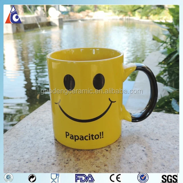 smile emoji mug, custom coffee mugs with yellow glaze