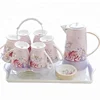Wholesale floral large size filtering pink color porcelain pakistan tea sets with teapot for wedding