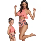 Beach Sport Halter Tankini 2-Piece Swimsuit Family Matching Swimwear Mommy And Me Swimsuits