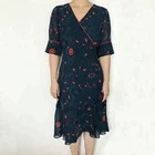 High fashion floral printed maxi dress women wrap dress with piping and ruffles