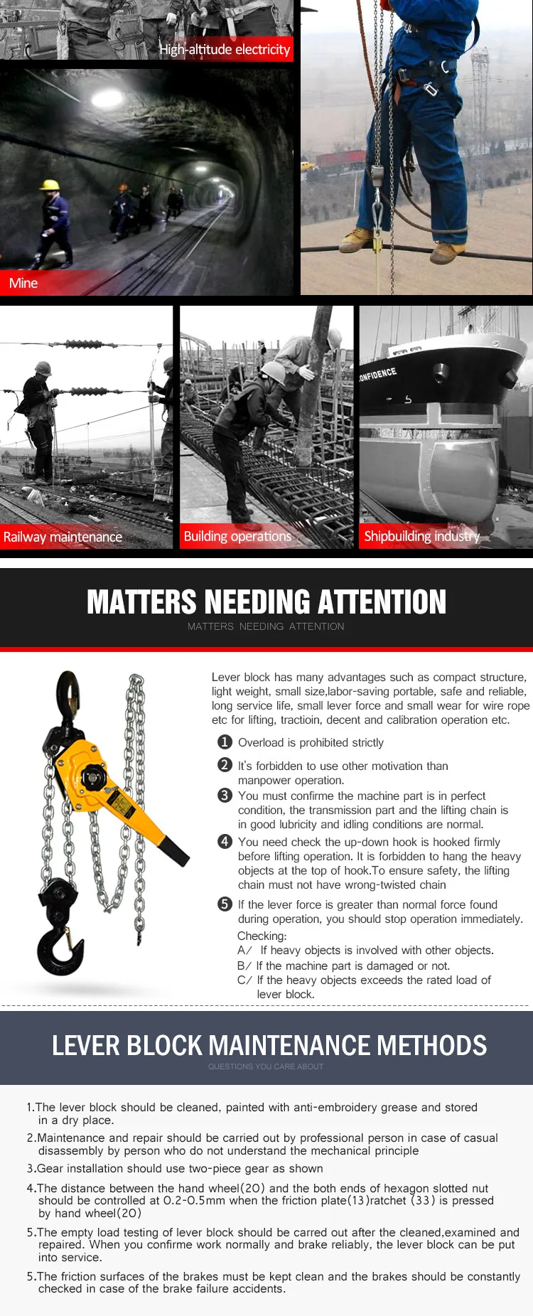 Small Size Vital Hand Operated 9t 6m Lifting Ratchet Beebe Lever Chain