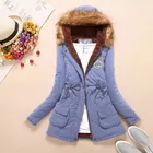 Women Winter Jacket Cotton-Padded Clothes Coat Faux Fur Collar Hooded Parkas