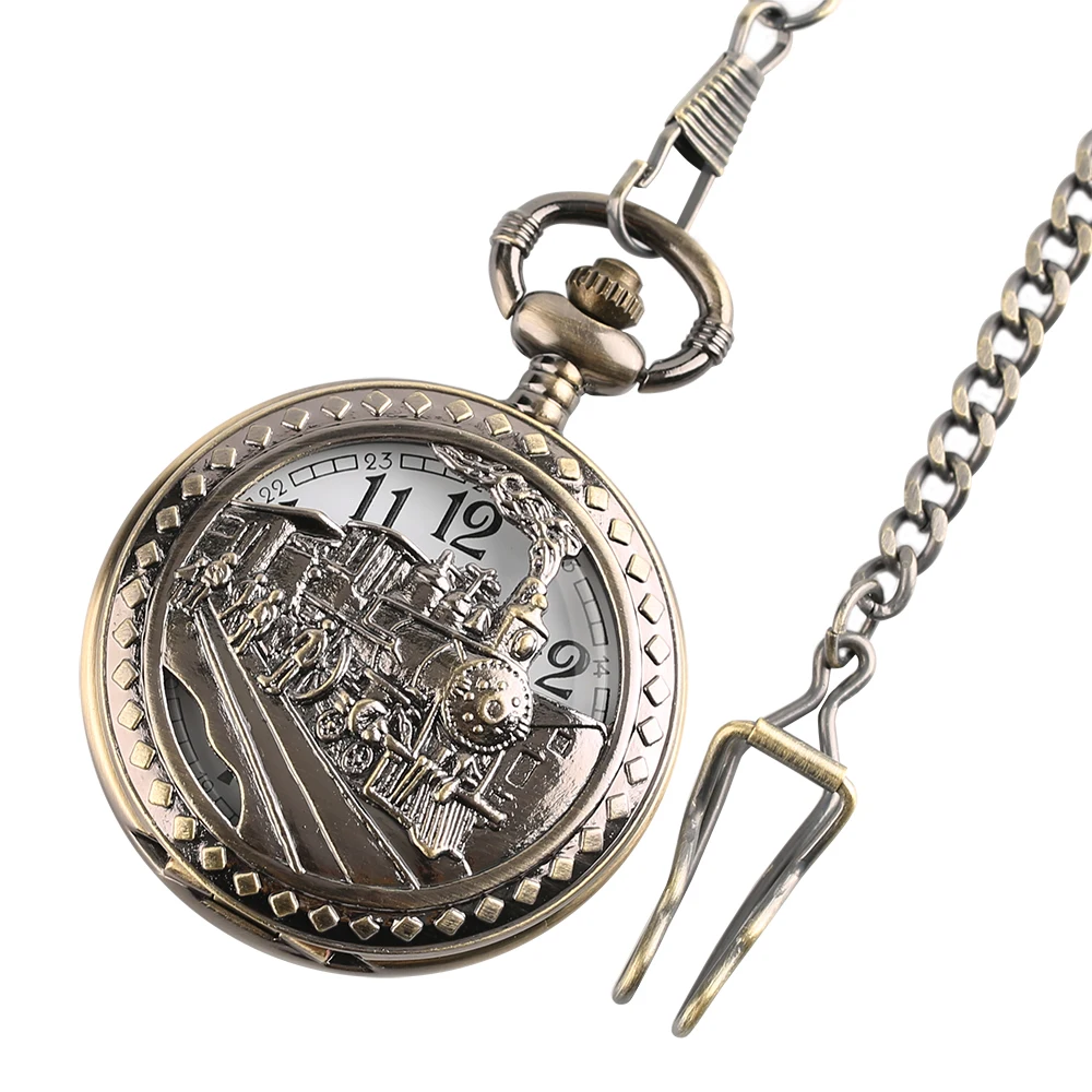 YISUYA Train Pocket Watch Pendant Chain Women Necklace Quartz Watches Men Boy Kid Bronze Clock Fob Reloj de bolsillo Xmas Gift (3)