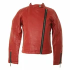 Girl simple stand-collar oblique zipper children red pu Leather Jacket