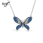 Fancy Jewelry Designs For Girls 925 Sterling Silver Spinel Blue Cz Butterfly Necklace