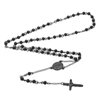 Gift Rosary Beads Black Chain Necklace Stainless Steel Christian Rosary Catholic Beaded Chain Cross Pendant Necklace