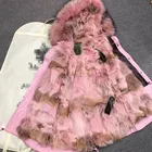 Fashion Pink wolf Fur Lining Hot Sale Women's Winter Thick Removable Real Raccoon Fur Collar Coat