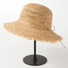2018 Summer Foldable Female Natural Raffia Crocheted Straw Beach Bucket Sun Hat for Travelling