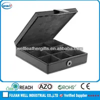 pu leather cufflink gift box with grid