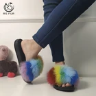 Beautiful Custom Color Baby Girl Lady Shoes Women Fox Fur Slide Sandals Soft Furry Slides