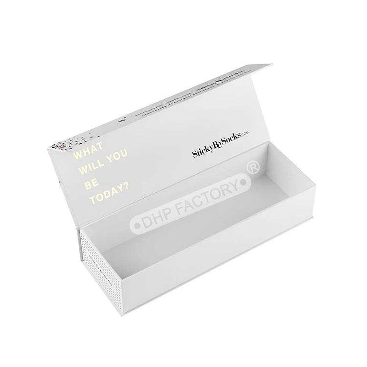 cardboard luxury socks packaging magnetic closure white gift box