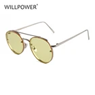 Young girl cute sunglasses metal round retro yellow lens sun glasses