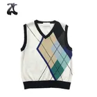 Boy's cotton sleeveless sweater intarsia V neck vest sweater