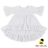 Korean Style Plain White Front Short Back Long Ruffle Bottom Short Sleeve Baby Girl Smocking Dress