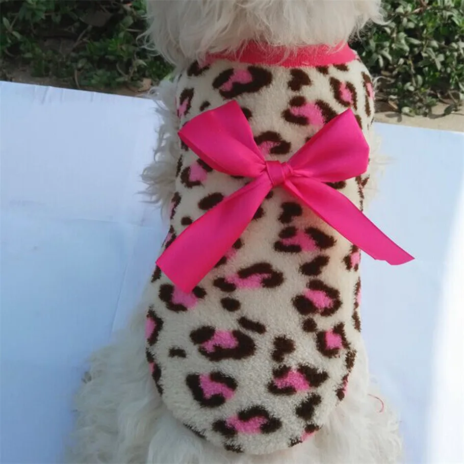 Pink color Pet Dog Puppy Cat Winter Leopard Clothes Cute T-Shirt Soft Warm Coat hot selling