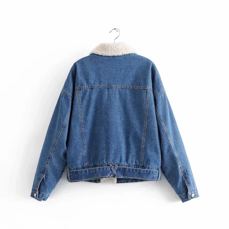 High Quality Denim Windbreaker Jacket Lined With Fleece Coats Wool Lining Jackets for Women