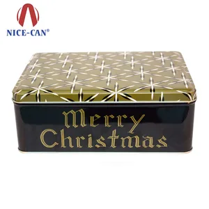 vintage rectangular merry christmas gift biscuit cookie tin box