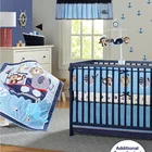 2018 new design wholesale print blue sea monkey cotton polyester baby crib nursery bedding set for boys made in china