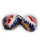 fashion girls rabbit fur slides sandals women shoes green and red
