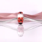 Cute Lucky Beautiful Red Flower Murano Glass Silver Bead Wholesale Sterling 925 Silver Charms