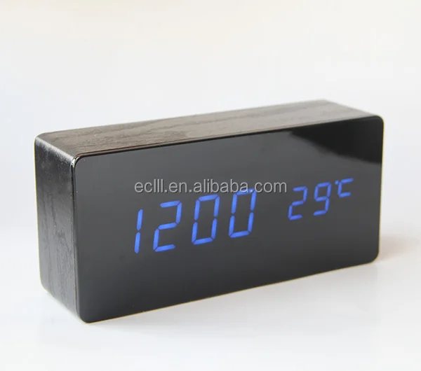 Oem Mdf Tempered Glass Cover Lcd Wooden Desk Clock With