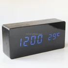 OEM & MDF tempered glass cover LCD wooden desk clock with temperature display