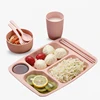 Eco friendly Wheat Straw Kids Lunch box Plate dish tray Set with cup for Home School