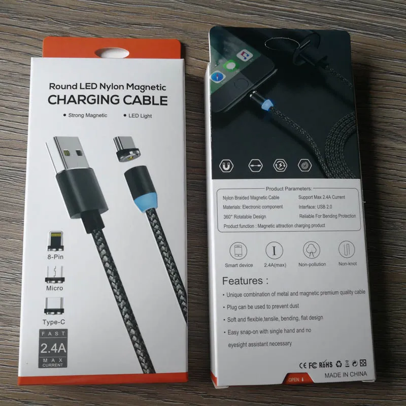 Wholesale 3IN1 Braided Usb Cable Magnetic Charging Cable for iphone 7 8 Plus X