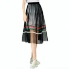 2018 Wholesale Summer New Fashion Sexy Striped Pleated Mesh Midi Skirt in Black