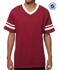 Red body v neck t shirt soccer white stripe on sleeve t shirt soccer