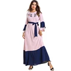 Middle Eastern Muslim Fashion Plus-size Color Patchwork Long Sleeve Skirt Dubai Abaya Kaftan