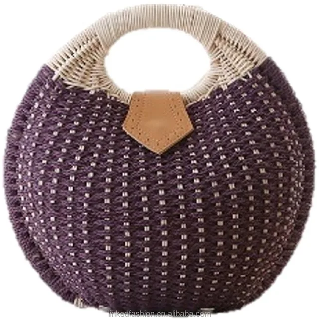 hand-woven straw shell clutch bags straw basket tote handbag