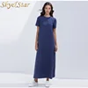 Lasted Design short sleeve summer casual plain women long maxi dress