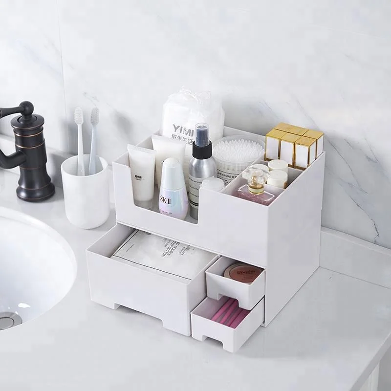 White Desktop Storage Drawers Jewelry Makeup Organizer Plastic