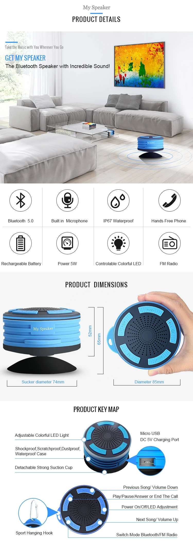 Amazon hot seller buy china oem waterproof bluetooth speaker with carabiner for outdoor sports cycling climb camping - ANKUX.COM
