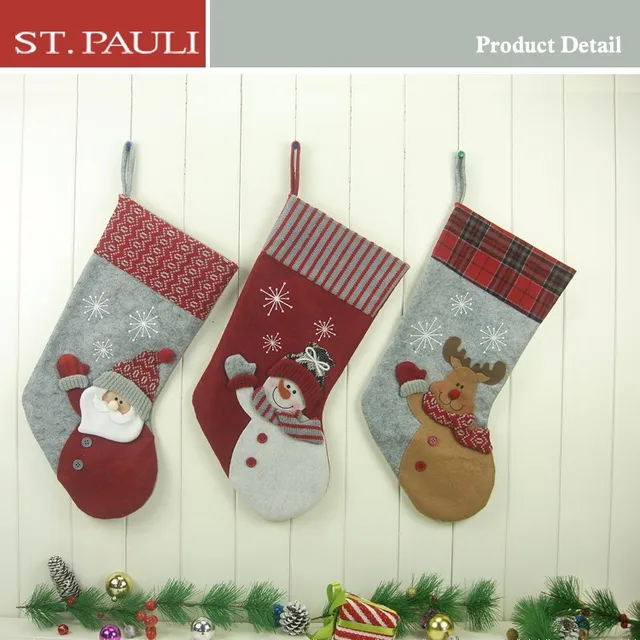 claus snowman reindeer 3 style decorated felt christmas stocking