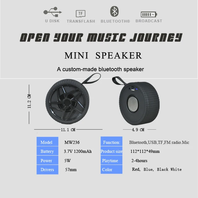 Mini Portable Speaker 5W Tire Speaker with 1200mAh Rechargeable Battery use Bluetooth USB TF for Mobile Phone Audio Player - ANKUX.COM