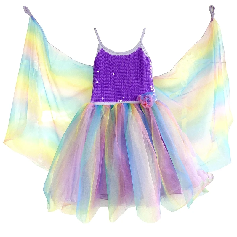 Free shipping girls childrens rainbow sequined fairy princess tutu dress fairy tale dress