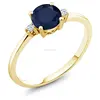 Round Blue Sapphire White Created Sapphire 10K Yellow Gold Ring