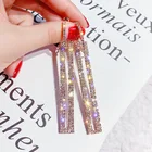 Gincom S925 Silver Pins Rectangle Cubic Zirconia Rhinestone Long Drop Dangle Fashion Earrings for Woman