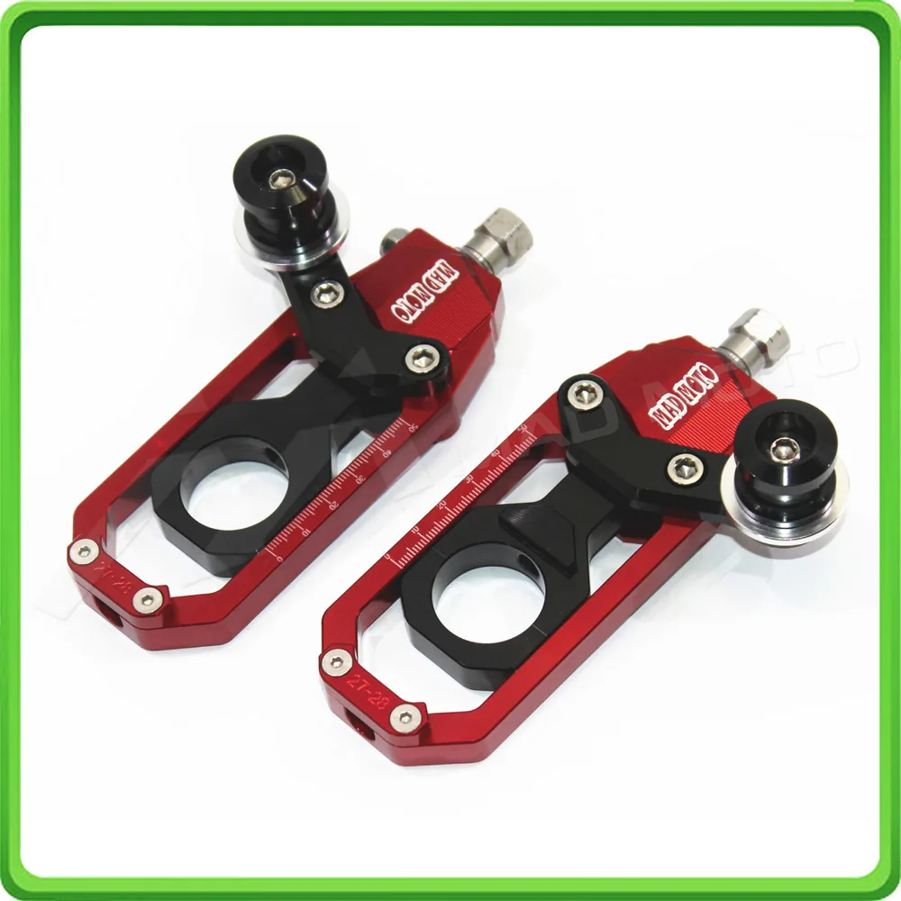 Motorcycle Chain Tensioner Adjuster with paddock bobbins kit for Yamaha R1 YZF-R1 2004 2005 Red&Black (3)