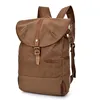 Kaki Canvas Backpack Waterproof Mad Horse Leather Recreational Shoulder Bag