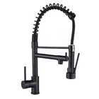 Well-priced black pull out spring mixer double spout kitchen faucet